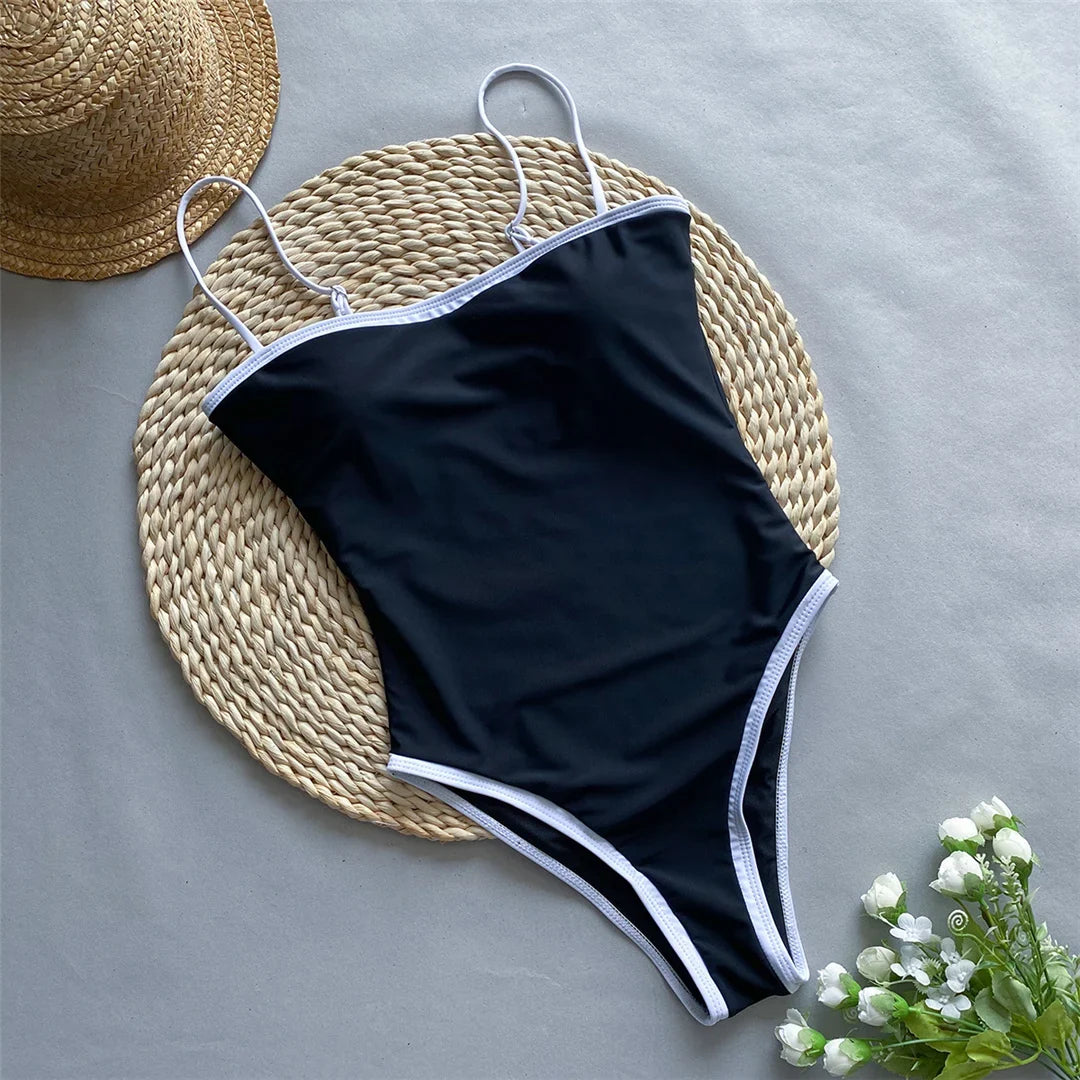 2025 New Sexy Splicing High Leg Cut Women Swimwear One Piece Swimsuit Female Monokini Padded Bather Bathing Suit Swim K5622