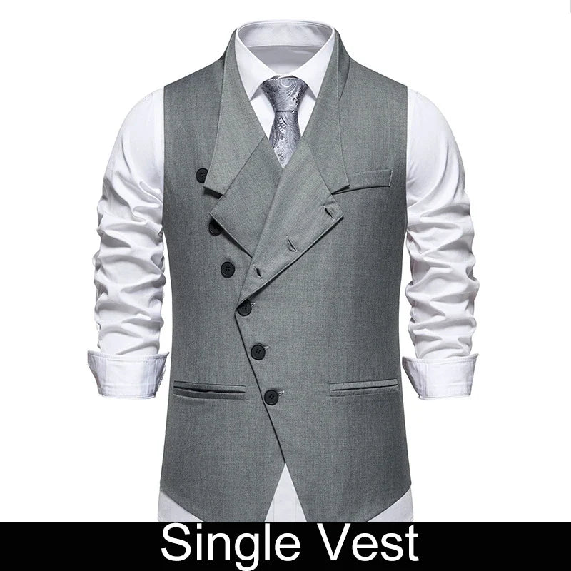 Man Suit Vest Spring Autumn Thin Solid Stand Collar Male Waist Slim Sleeveless Single-breasted Business Wedding Men Vest