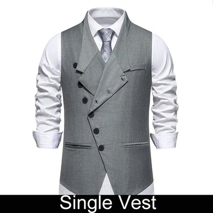 Man Suit Vest Spring Autumn Thin Solid Stand Collar Male Waist Slim Sleeveless Single-breasted Business Wedding Men Vest