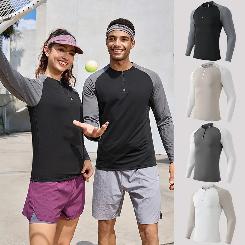 Outdoor Sports Stand-up Collar Long-sleeved Quick-drying Clothes Autumn Half-zipper Top Cycling Running Yoga Gym Fitness T-shirt