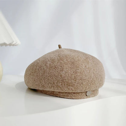 Women French Art Retro Wool Felt Autumn Solid Colors Warm Winter Beanie Hat Beret Cap For Female