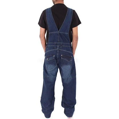 Multi Pocket Denim Overalls Suspenders Baggy Jeans Men'S Street Casual Work Pants Jumpsuits