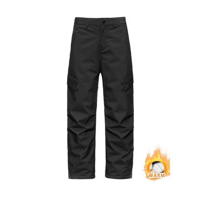 Autumn Winter Men's Three-proof Pants 90 Velvet Warm Fabrics Wear-resistant Large Pockets Elastic Waist Outdoor Sports Pants
