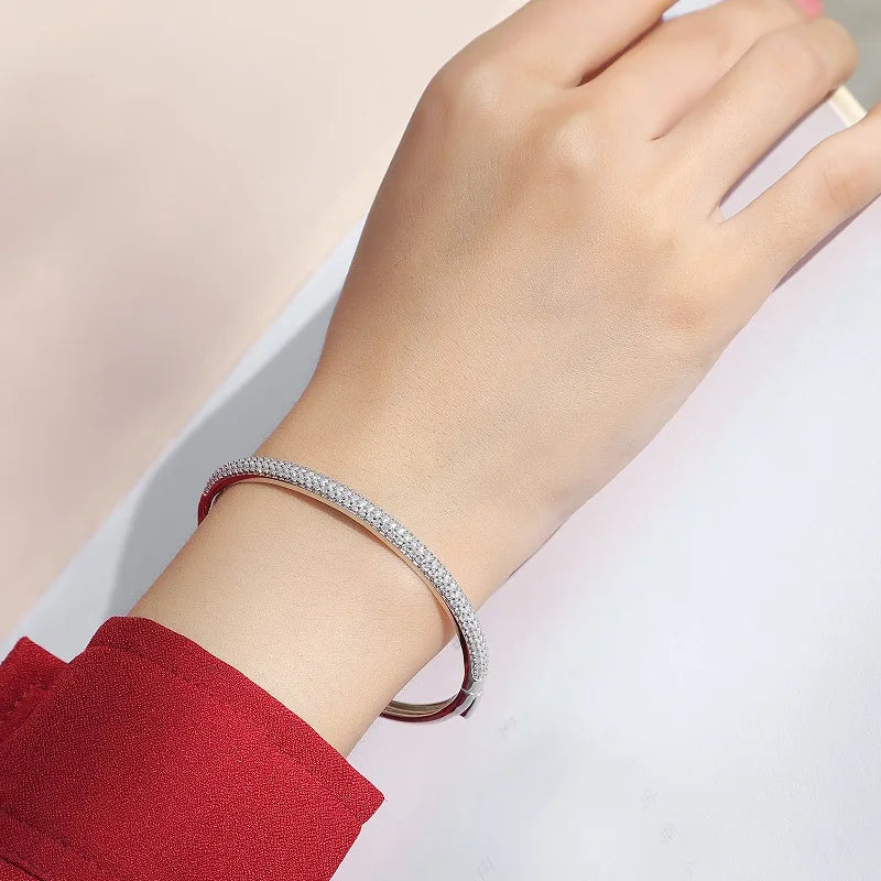 1.5mm 2.3CT All Moissanite Bangle for Women Luxury Quality Jewelry S925 Sterling Silver Bracelets Birthday Christmas Gift