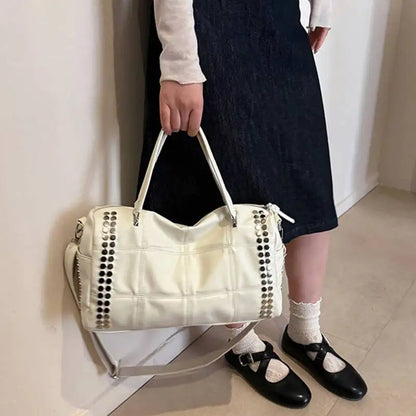 New Y2K Fashion Retro Rivet Tote Bag Women's High-end Handbag Large Capacity Motorcycle Shoulder Bag Daily Commute Crossbody Bag