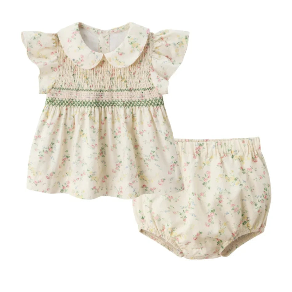 AS SS26 meadow collection pale yellow floral shabbos girls smocking dress pinstripe boys familly match clothes