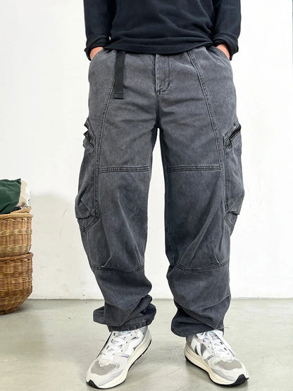 Japanese Streetwear High Quality Long Staple Cotton Twill Cargo Pants Men Harajuku Plus Size Casual Work Pants Baggy Trousers