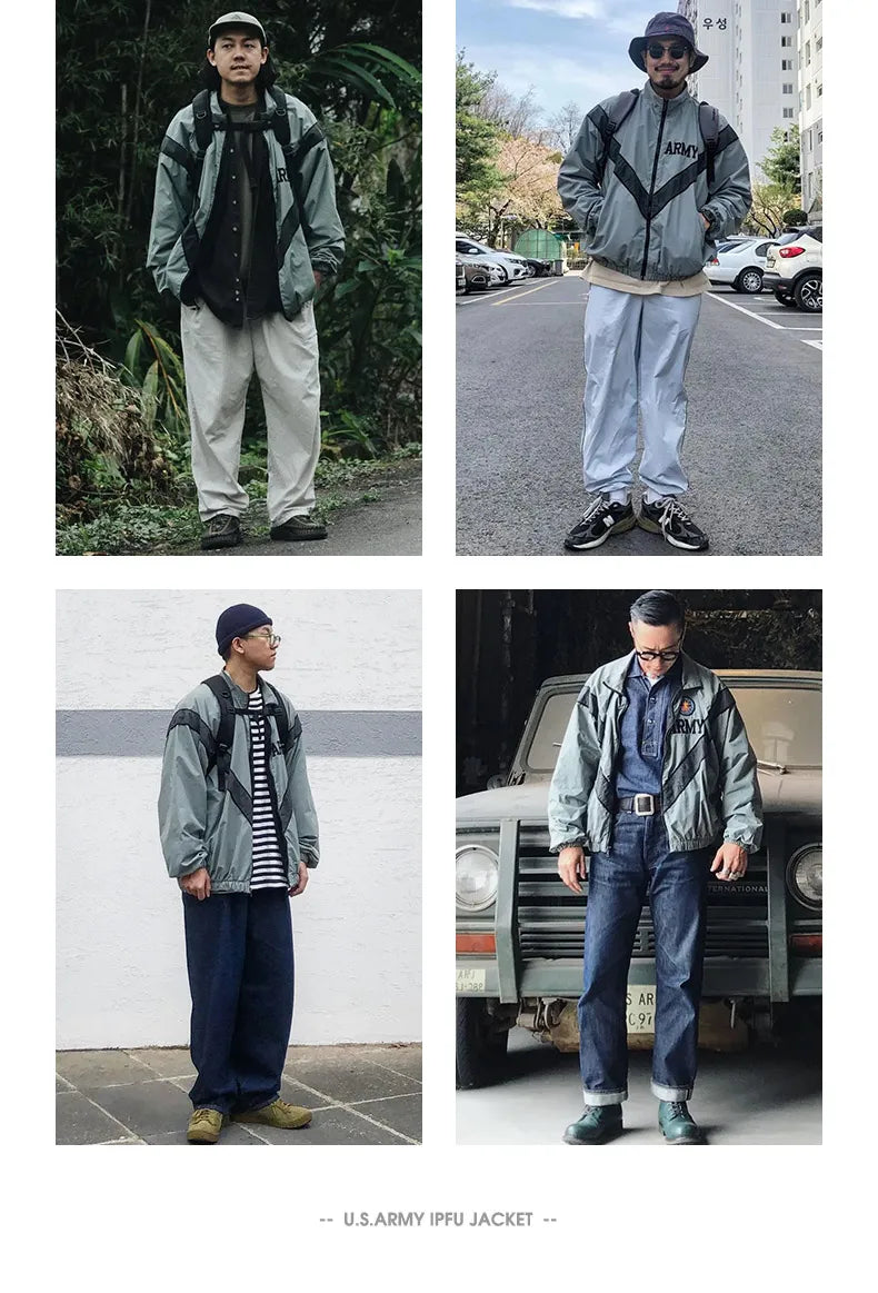 ARMY Reflective Hooded Contrasting Color Bomber Jacket Sports Quick-drying Jacket Loose IPFU Training Suit for Men's Daily