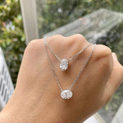 1/2/3carat East West Set Oval Cut Solitaire Moissanite Diamond Pendant Necklaces for Women Adjustable Stackable Neck Chain