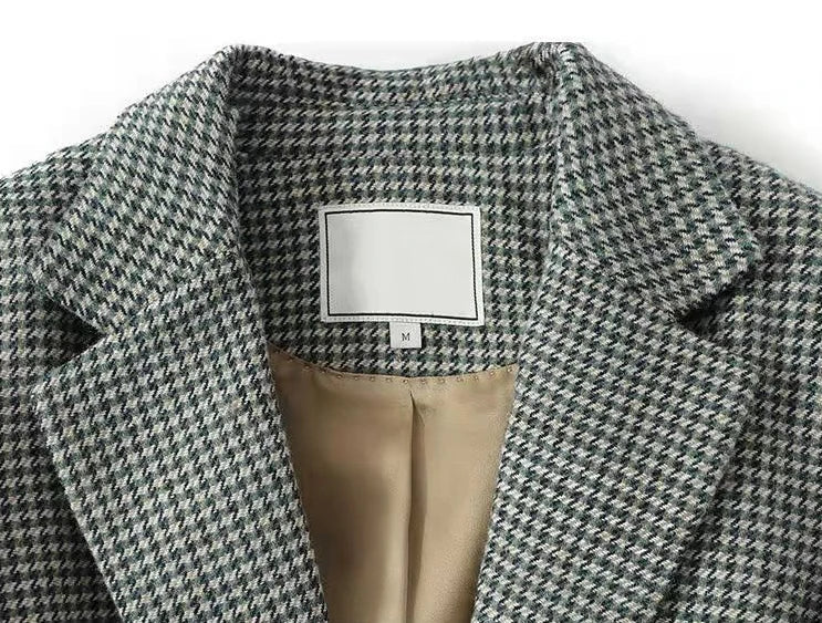 Green Jacket Coats for Women Skinny Plaid Outerwears Korean Fall Clothes  Simple Cheap Stylish in Promotion Check Blazer Woman