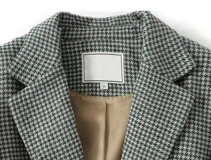 Green Jacket Coats for Women Skinny Plaid Outerwears Korean Fall Clothes  Simple Cheap Stylish in Promotion Check Blazer Woman