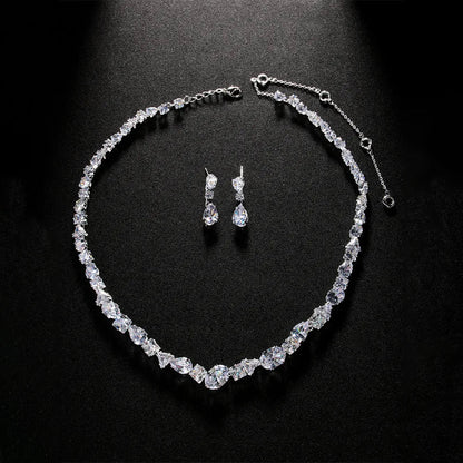 Full Zircon V Shape Neckalce Earrings Set High Quality Jewelry Fashion Show Bling Crystal Bridal Jewelry Set Bridal Wedding Gift