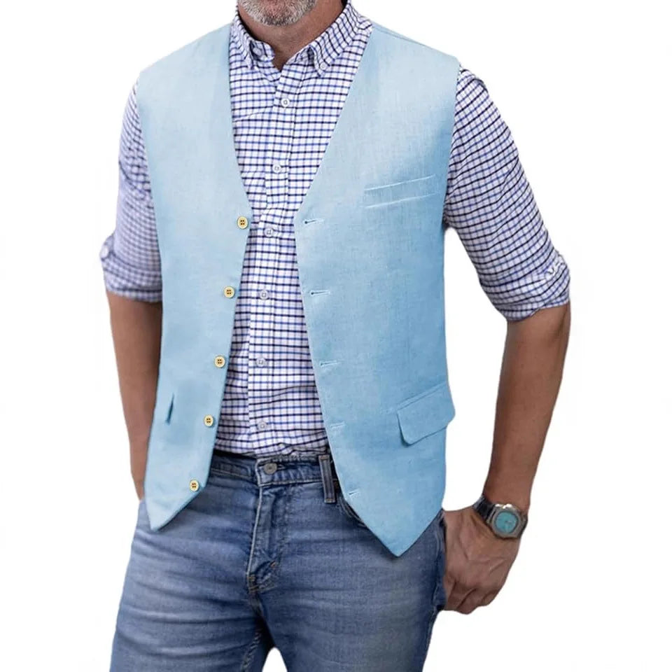 Men's Slim Fit Cotton Suit Vest Solid Color Business Casual Business Dinner Party Dress Waistcoat Wedding Groomsman's Dress