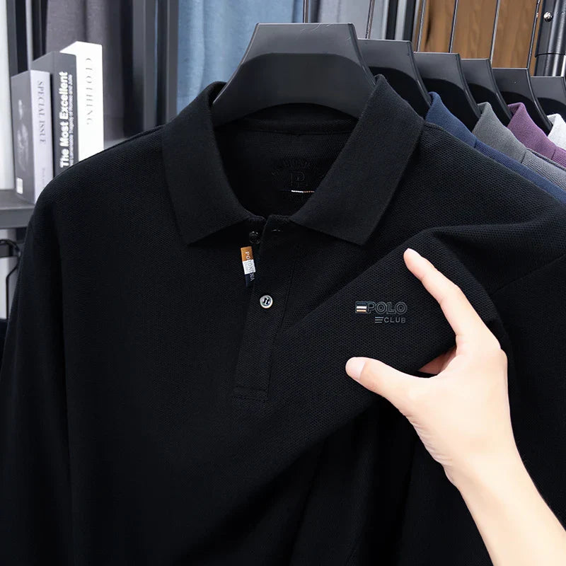 100% Cotton Luxury Quality Men's Polo Shirt Turtle Back Letter Embroid Long Sleeve Autumn Lapel T-Shirt Business Menswear