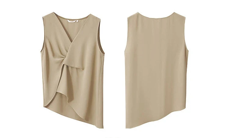 Women's Blouse 2026 Summer New Flowy Chiffon Asymmetric Hem Top Elegant Office Solid Casual V-Neck Shirt For Women 12612025
