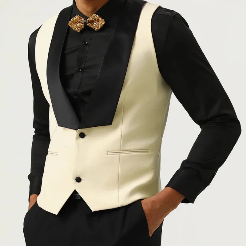 Men Vest Pink With Black Lapel Waistcoat For Wedding Birthday Business Banquet Work Set Men Suit Vest