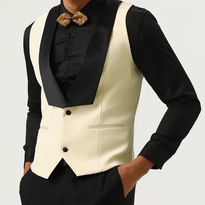 Men Vest Pink With Black Lapel Waistcoat For Wedding Birthday Business Banquet Work Set Men Suit Vest
