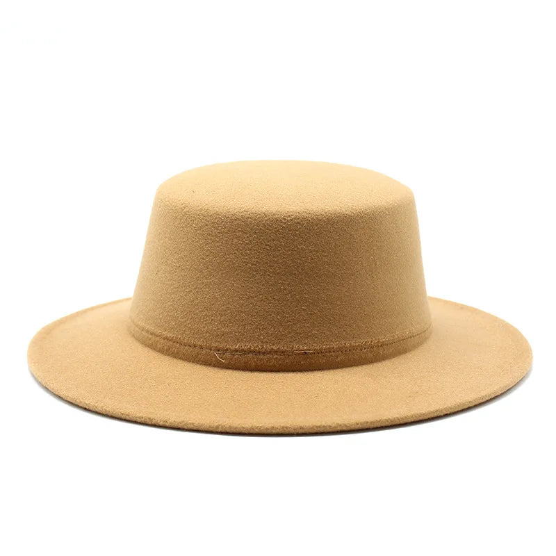 Autumn Winter Kids Felted Fedoras Hats for Boys Girls Solid Imitation Woolen Flat top Jazz Caps Childs Formal Dress Hats