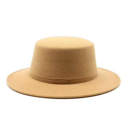 Autumn Winter Kids Felted Fedoras Hats for Boys Girls Solid Imitation Woolen Flat top Jazz Caps Childs Formal Dress Hats