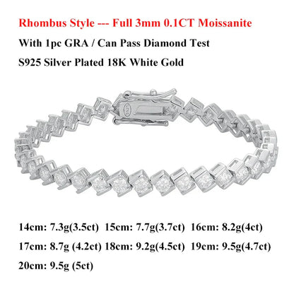2025 Original Full Moissanite Tennis Bracelet for Woman Man 925 Silver Pass Diamond Tester Link Chain Bracelets 14-20cm