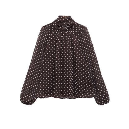 Women 2026 Trend Polka Dot Print Blouse Bow Scarf Collar Long Sleeve Shirt Female Fashion High Street Lady Chic Thin Tops