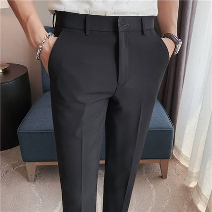 High Quality British Style Business Casual Pants Men's Spring Summer Solid Color Slim Fit Formal Wear Suit Pants Men Clothing