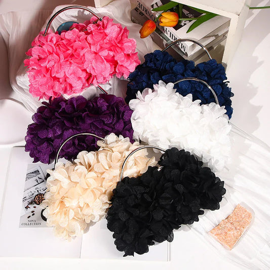 Flower Evening Clutch Purse Sweet Style Floral Wedding Romantic Bridal Handbag Metal Handle Banquet Dinner Dress Bags with Chain