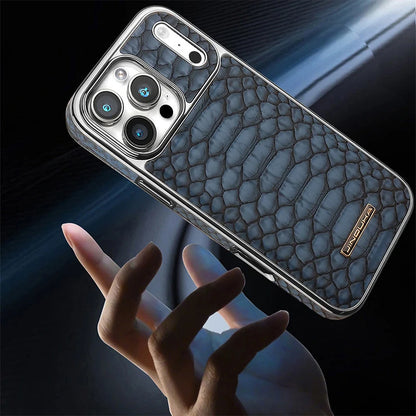 Luxurious And Stylish Snake Patterned Leather Phone Case, For IPhone 17 16 15 Pro Max 17Air Protective Case, With Flannel Lining
