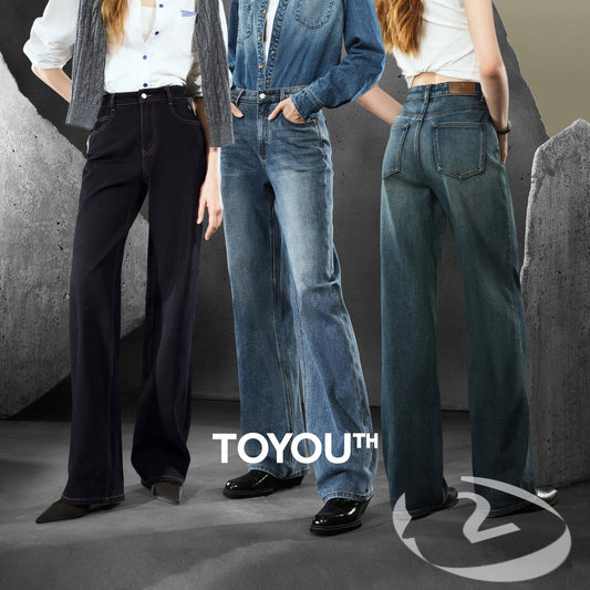 Women Denim Jeans 2025 Autumn New Lycra Stretch Straight Wide Leg Long pants