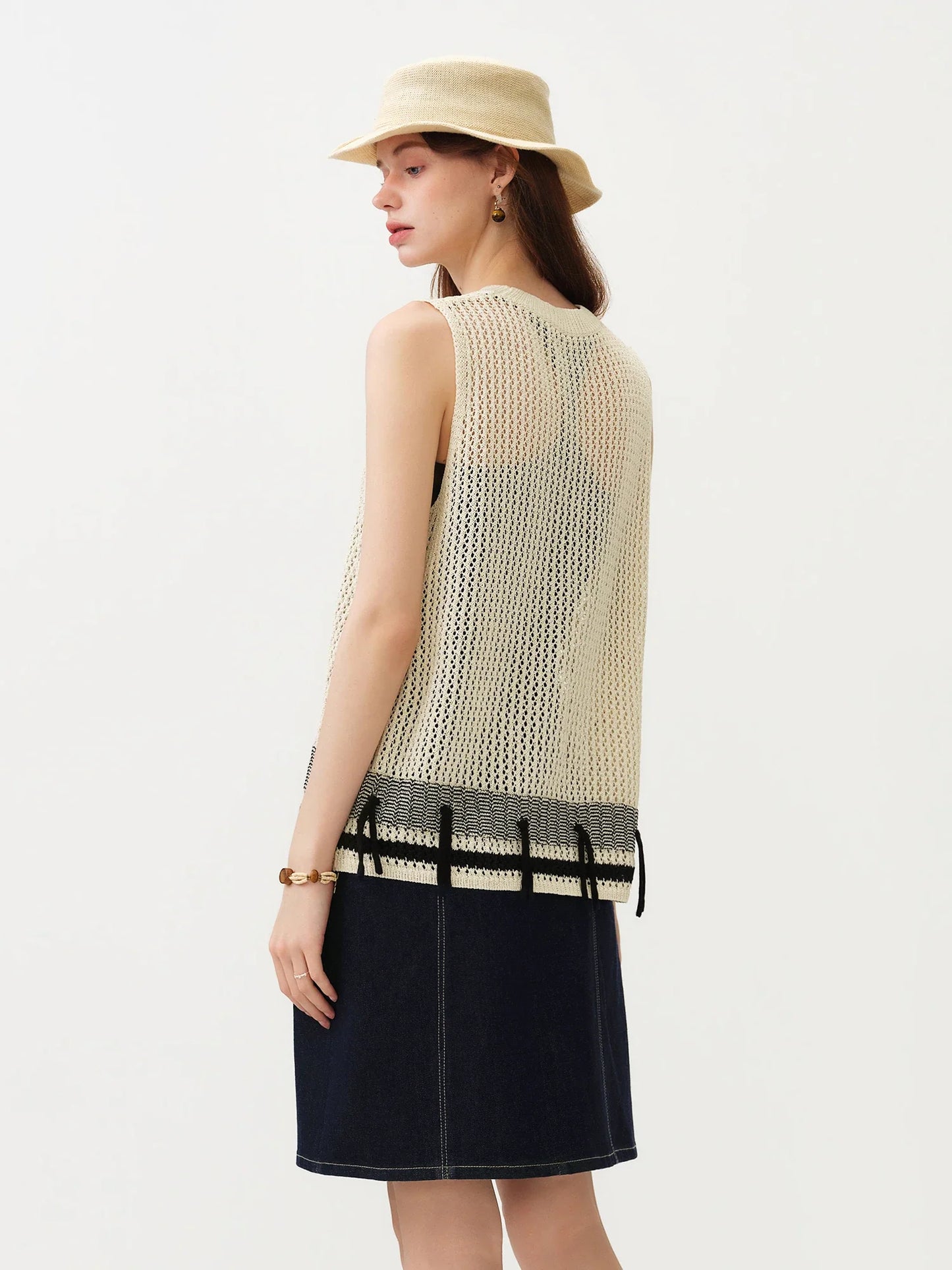 French-style Round Neck Color-blocked Vest for Commuting New Summer 2026 Style Tassel Knitwear Beach Holiday