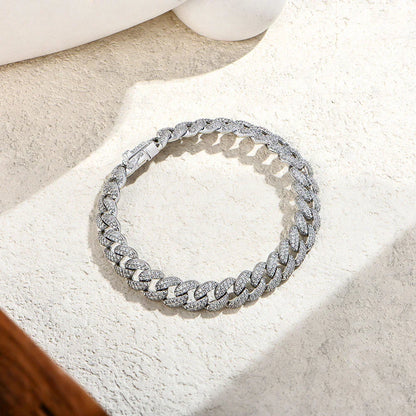 Full Moissanite Cuba Chain for Man Women 925 Sterling Silver 18k Gold Plated Hip Hop Tennis Bracelet Fine Jewelry