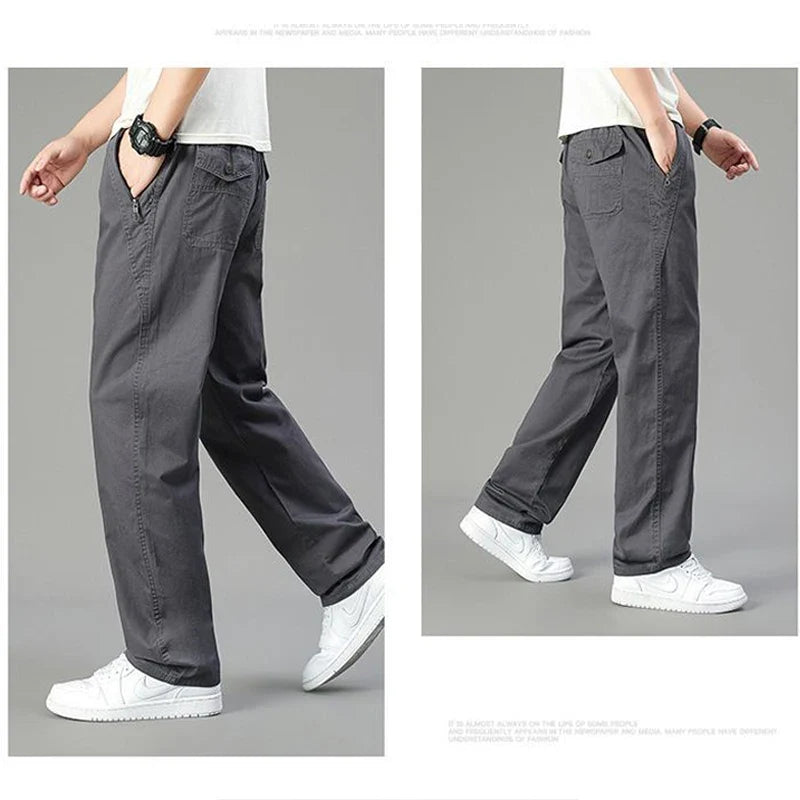 Men's Cotton Relaxed Fit Pants Full Elastic Waist Casual Sportswear Twill Pants Running Sweatpants Casual Cargo Pants
