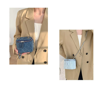 Mini Denim Crossbody Bags for Women 2026 Lingge Chains Shoulder Bag Fashion Brands Box Bag Lipstick Coins Purses and Handbags