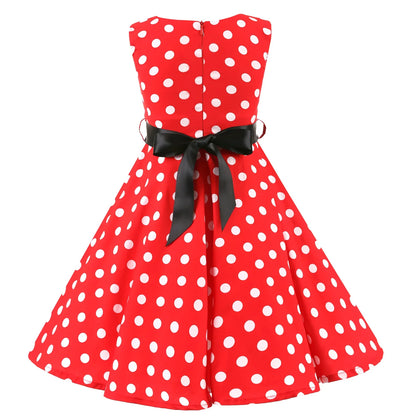 Girl's Retro Dress,Summer Princess Sleeveless Polka Dots Cotton Lightthin Romantic Floral 50s Vintage Dress Party Wedding Daliy