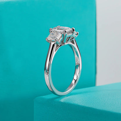 1.6cttw Emerald Cut D Color Moissanite Ring 18K Gold Plated 925 Sterling Silver Engagement Wedding Rings For Women