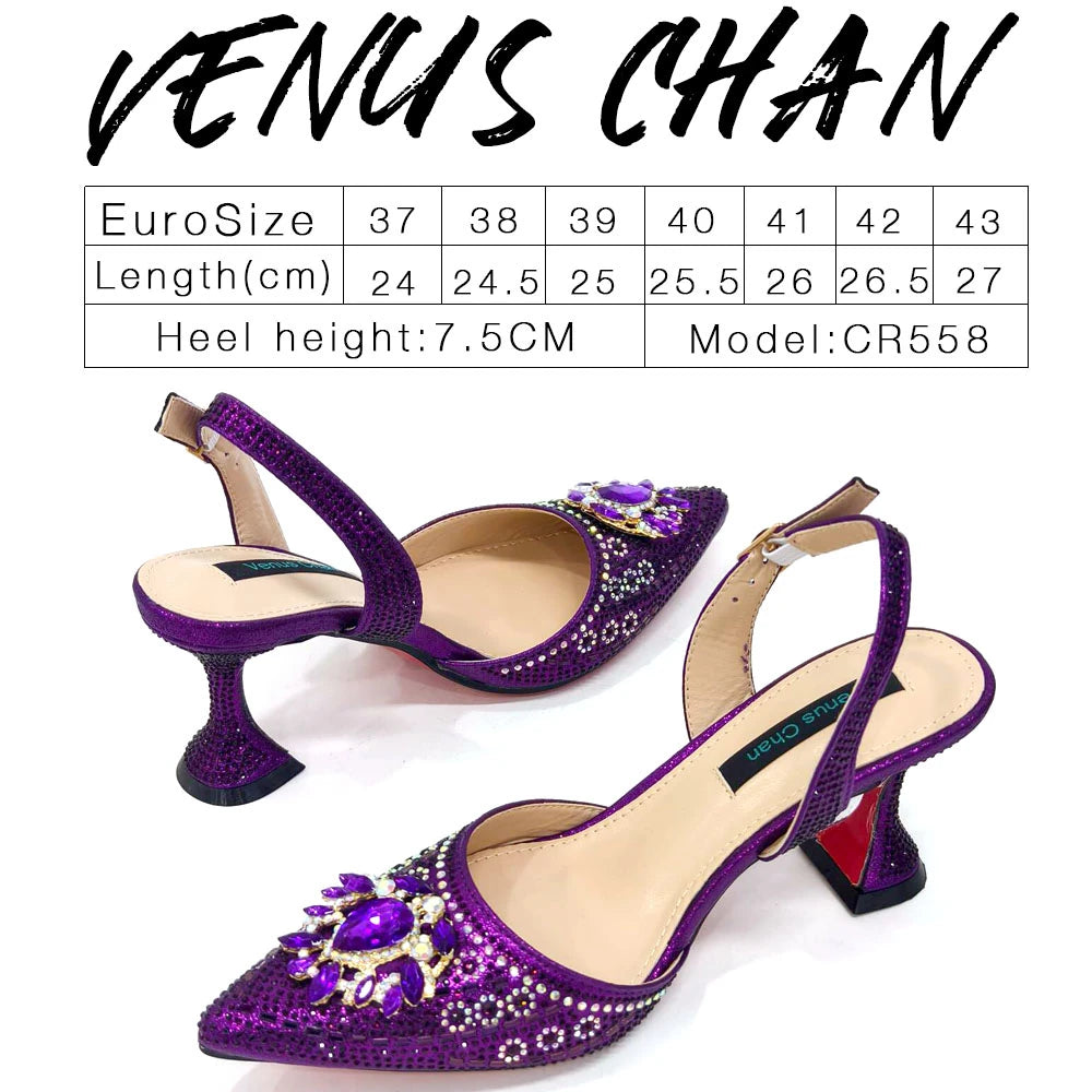 Venus Chan Italian Shoes and Bags Matching Set 2024 Nigerian Heel Party for Women Orange Colour Italian Design Wedding INS 2024