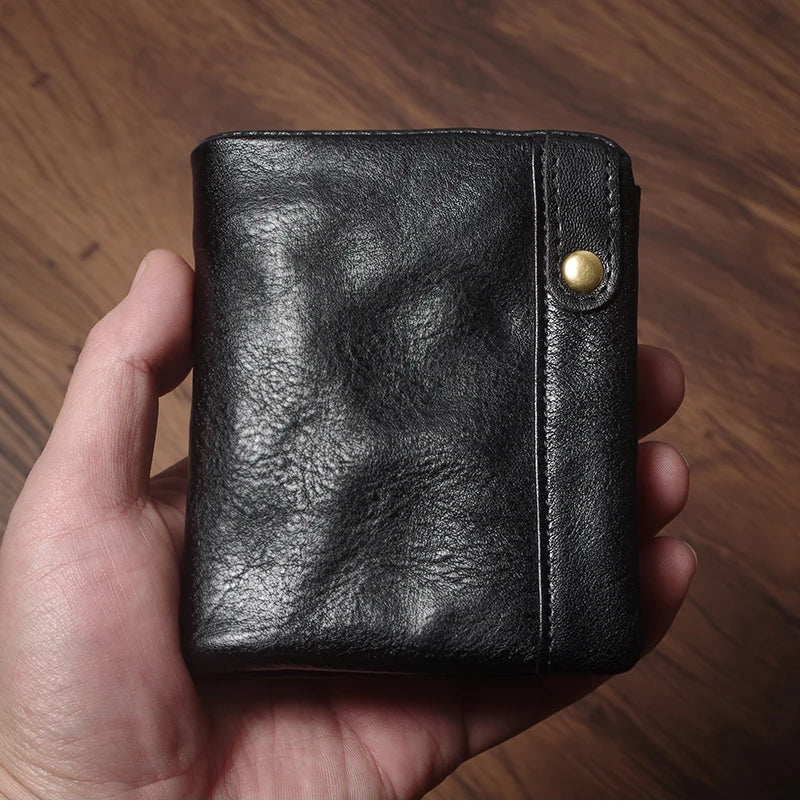 Luxury Genuine Leather Small Lightweight Bifold Wallet Men Women Money Clip Credit Card Holder with Hidden Zipper Pocket