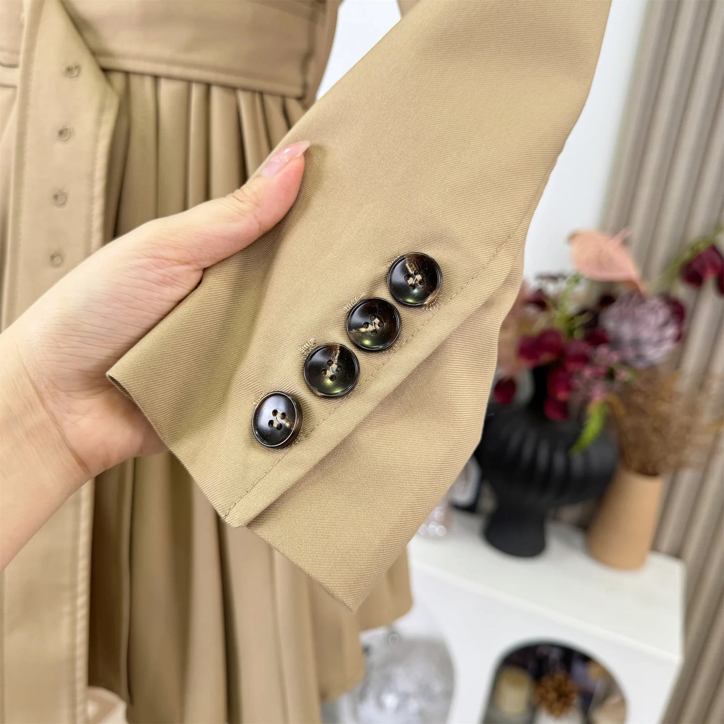 New Autumn Winter Women's Windbreaker Dress Mini Skirt Long Sleeve Empire Waistline Outerwear Female Long Coat N967