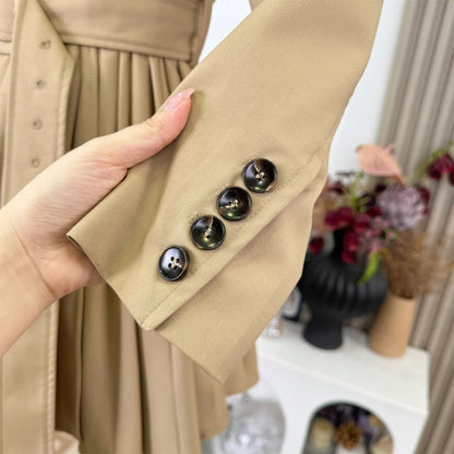 New Autumn Winter Women's Windbreaker Dress Mini Skirt Long Sleeve Empire Waistline Outerwear Female Long Coat N967