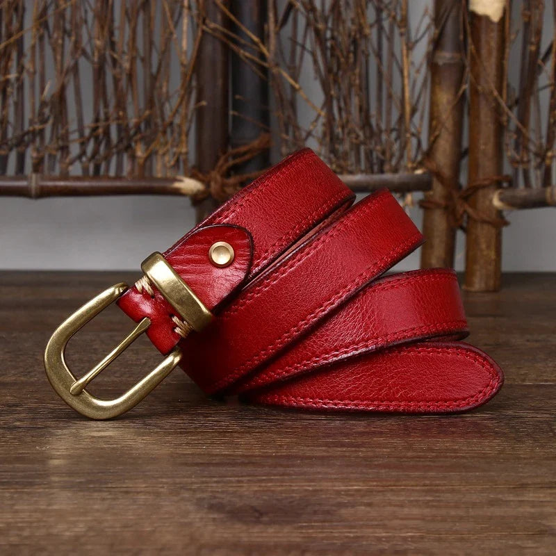 2.8 CM Pure Cowhide Genuine Leather Ladies High Quality Jeans Brass Buckle Belts Cowboy Fashion Designer Belts for Women luxury