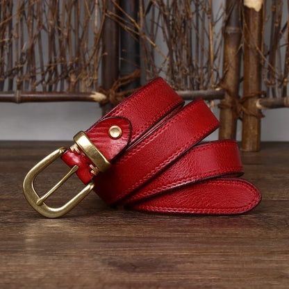2.8 CM Pure Cowhide Genuine Leather Ladies High Quality Jeans Brass Buckle Belts Cowboy Fashion Designer Belts for Women luxury