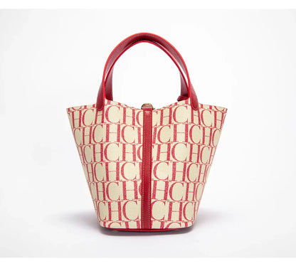 Classic Fashion Retro Design New 2024 Women's Vegetable Basket Bag with Metal Decorative Letter Design Women's Handbag