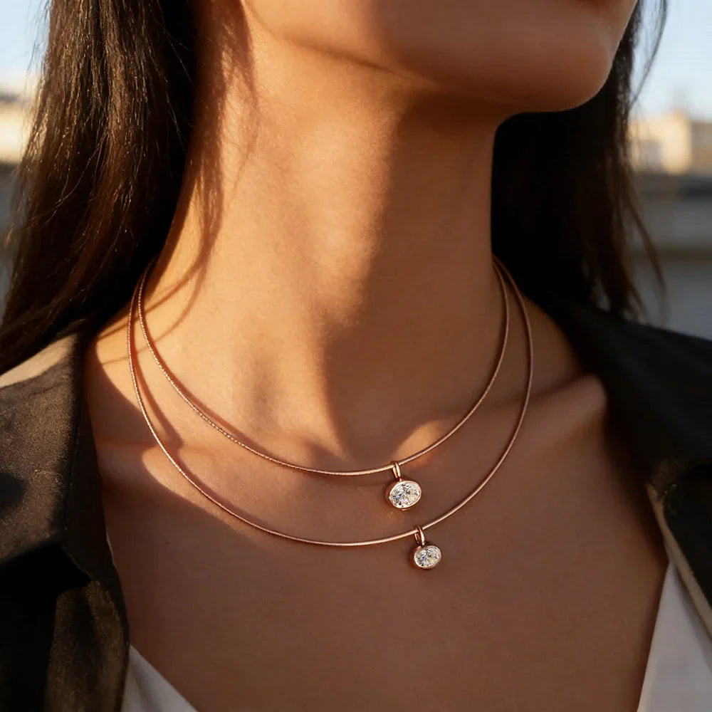 Oval Cut 2/3/4ct Solitaire Moissanite Pendant Necklaces Women Wedding s925 Silver 1.5mm Solid Choker Big Diamond Neck Chain