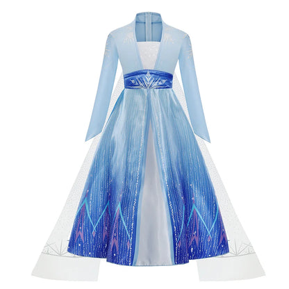 2026 Elsa Frozen Princess Costume For Girl Birthday Party Long Sleeve Halloween Cosplay Carnival Clothing Kids Dress For Girls