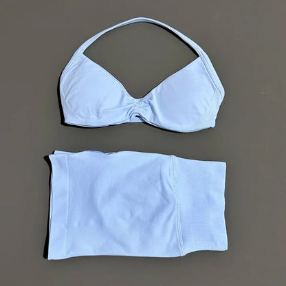 2 Piece Gym Sets Woman Sports Strappy Bra Seamless Set Quick Dry Fitness Squat Proof Shorts Sportswear Running Workout Suit