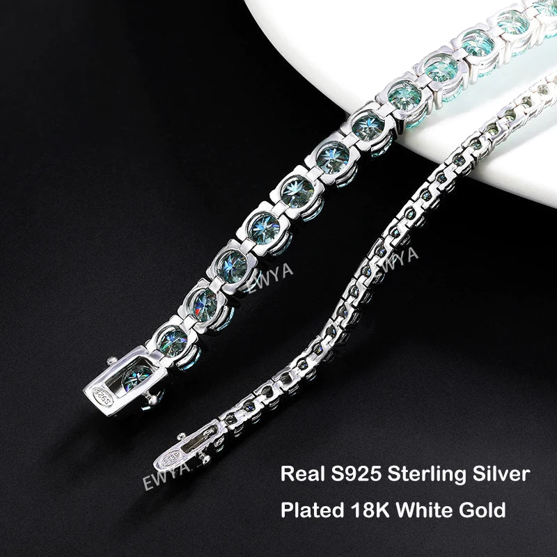 GRA Certified Tangerine Blue Full 3/4/5/6.5MM Moissanite Tennis Bracelet for Women Men S925 Silver 23cm Link Bracelets Gift