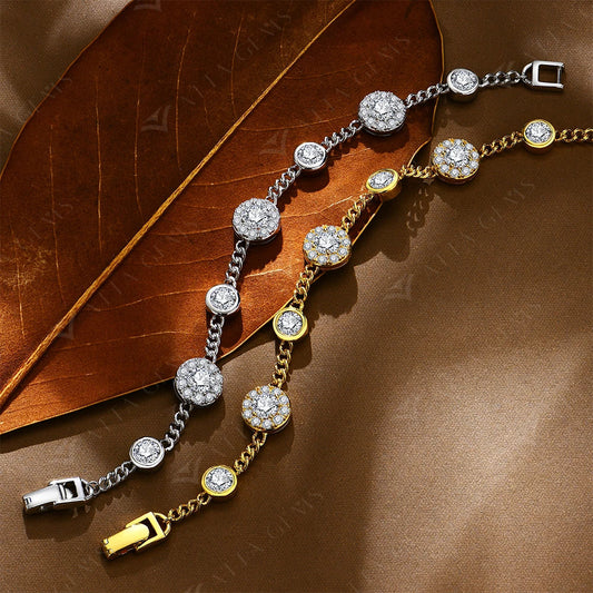 Bracelet de luxe en moissanite pour femme, en argent S925 plaqué or jaune, avec halo rond, couleur D VVS1, bijoux de mariage, nouveauté.