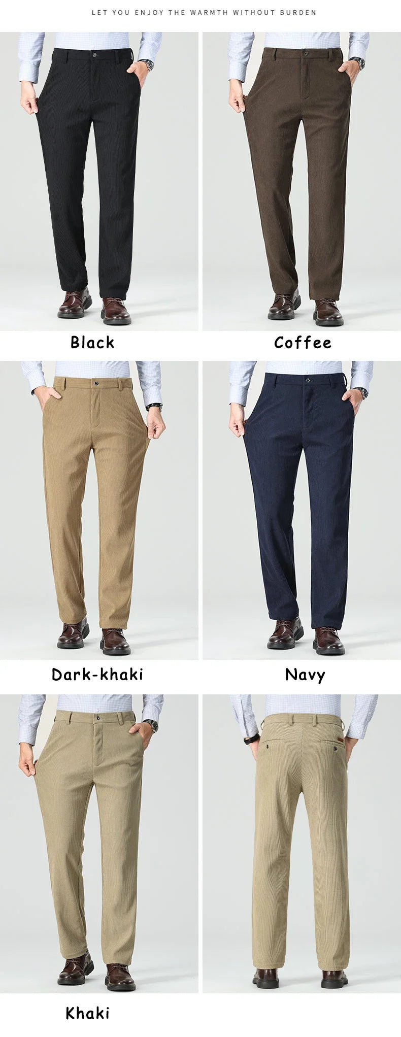 Mens Business Casual Pants Corduroy Suit Pants Autunn Formal Dress Pants Brown Navy Khaki 29-42
