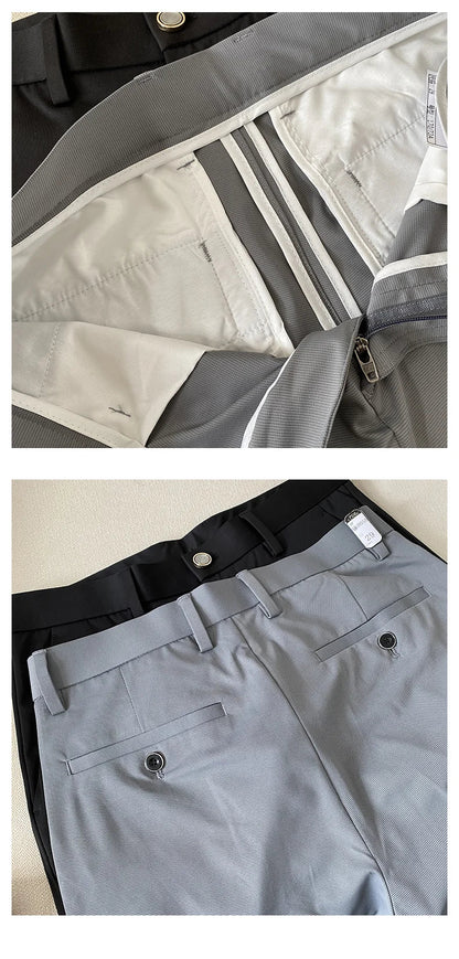 Summer New Light Thin Ice Silk Solid Color Casual Trousers High Quality Fashion Slim Fit Business Social Office Suit Pants