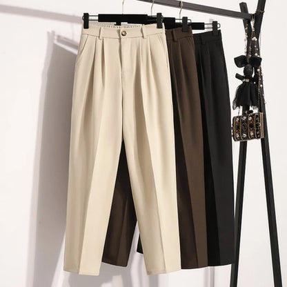 Plus Size Pants Woman 2026 Spring Autumn New Arrival High Waist Suit Pants High Quality Korean Style Straight Trousers